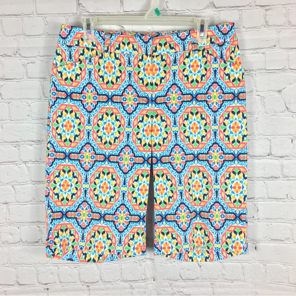 Jones New York stretch multi colored print Bermuda shorts size 6 - Picture 9 of 9
